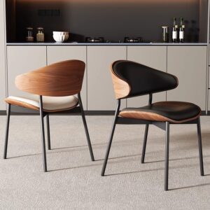 Nordic designer leather and bentwood conference and guest chair for cafés and homes