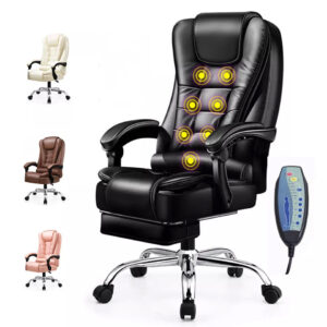  Luxury black high back leather office chair with massage function – executive swivel chair