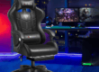 Luxury reclining executive office chair with thick cushioning and bonded leather upholstery