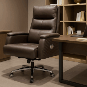 Luxury reclining executive office chair with thick cushioning and bonded leather upholstery