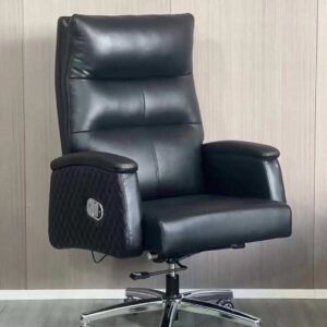  Luxury reclining executive office chair with thick cushioning and bonded leather upholstery